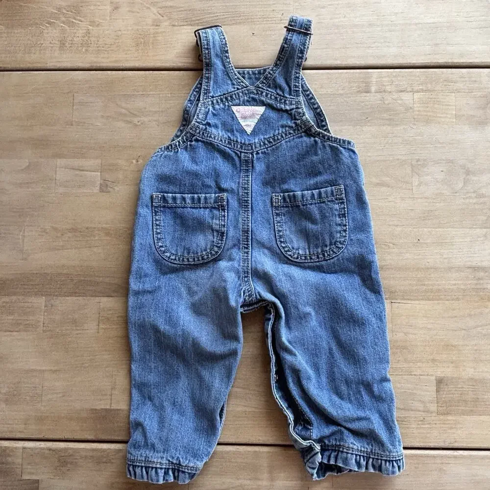 OshKosh B'gosh Overalls Vestbak Sz 9 M Girls Bib Floral Flower Blue Embroidered